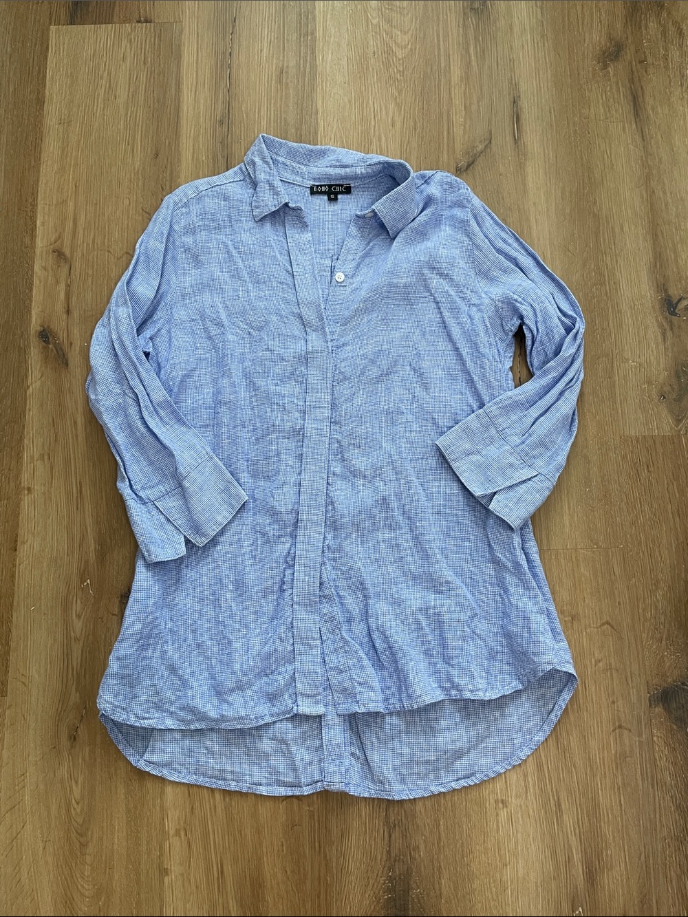 Light Blue and White Linen Button-Front Shirt